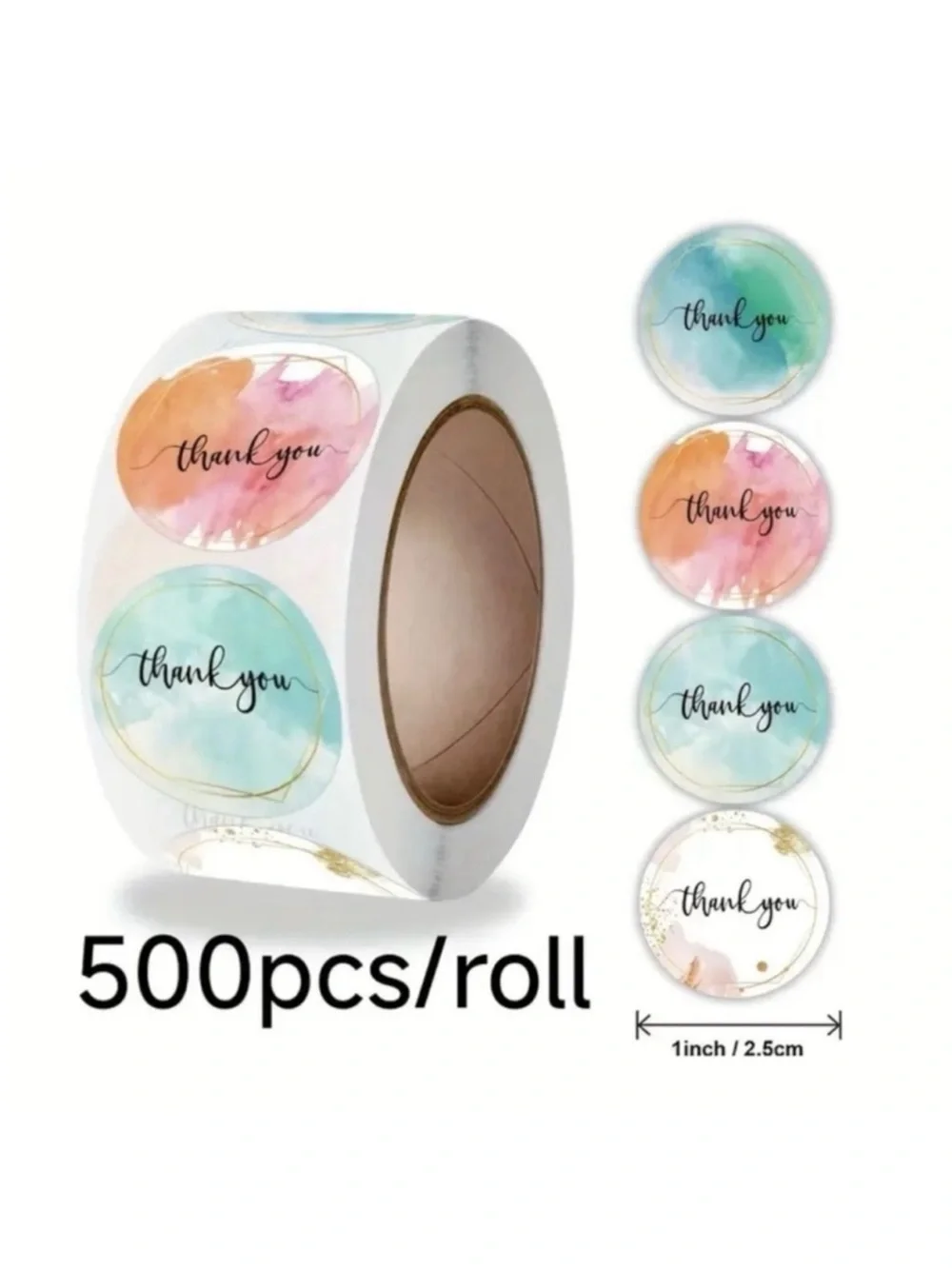 500 Thank You Stickers Roll 1” Round Packaging Labels Small Business NWT